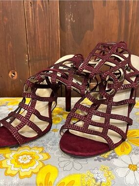 BCBGMaxAzria Burgundy Strappy Lattice High Heels
